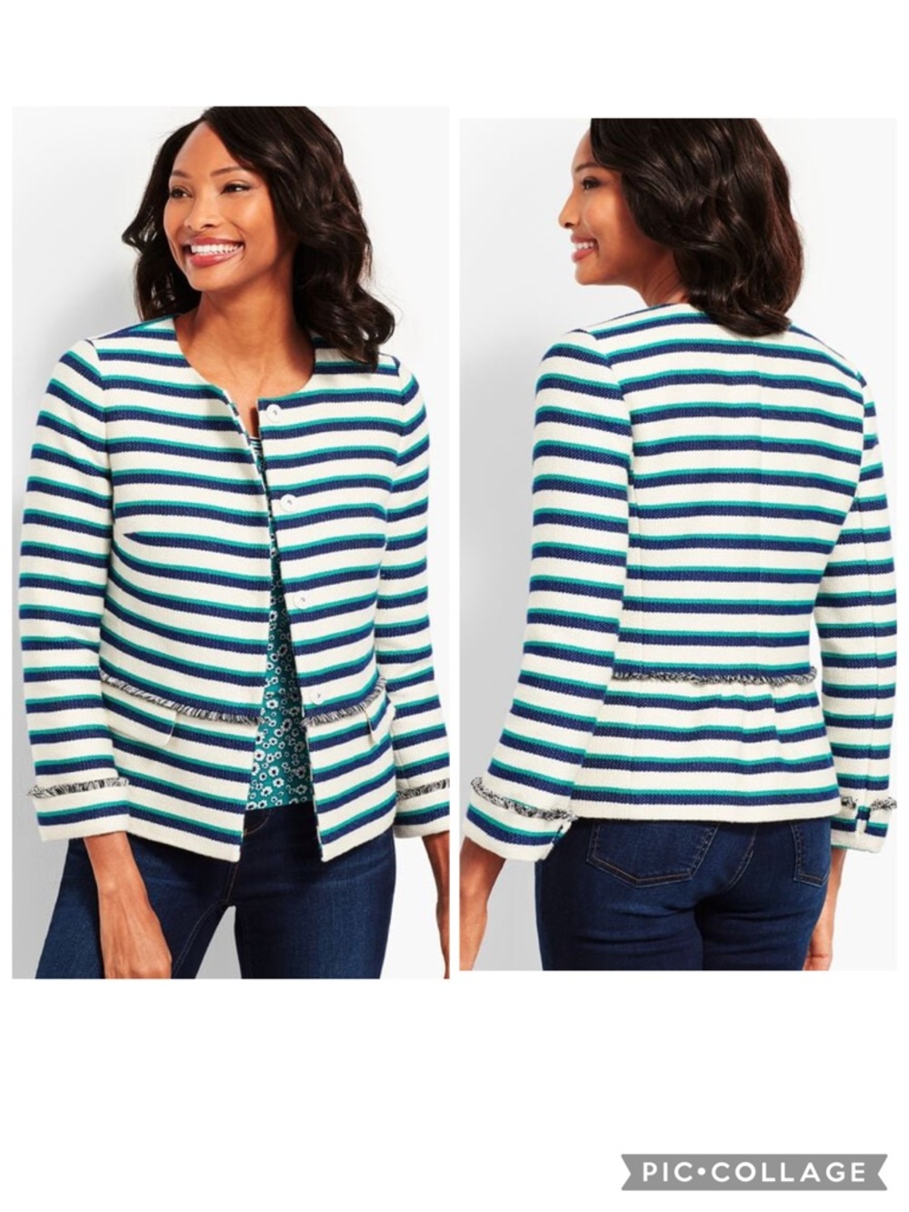 Talbots Stripe Fringe Tweed Blazer Jacket Size 10 Workwear Career Office NEW